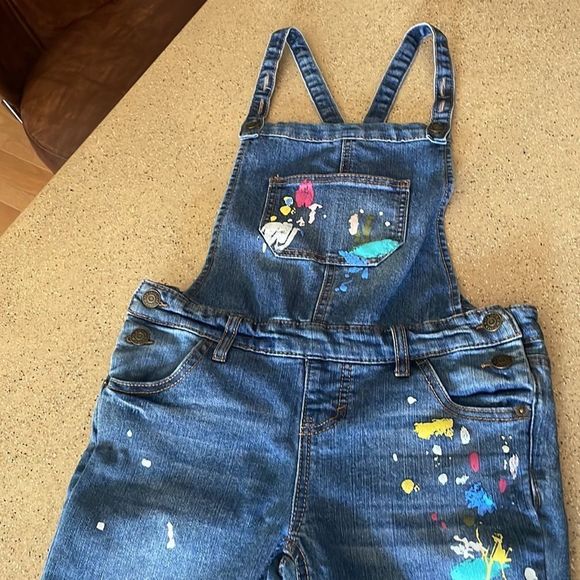 Cat & Jack Blue Denim Overalls with Paint Splatter - Picture 1 of 11